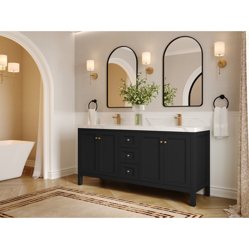 Nashville X P 22 po D Meuble-lavabo double avec 2 po Quartz gris Piatra, Noir