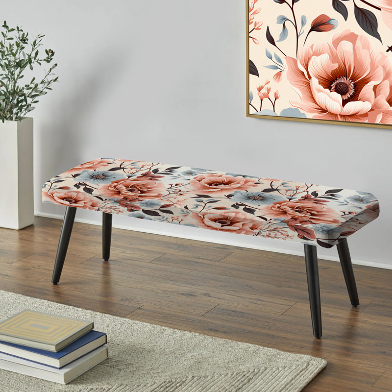 Banc rembourré floral noir, Retro Nostalgia Pink Floral Fantasy