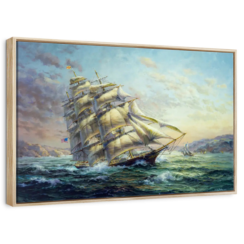 Clipper Ship Surprise, Cadre flottant en bois naturel, 40 po x 27 po