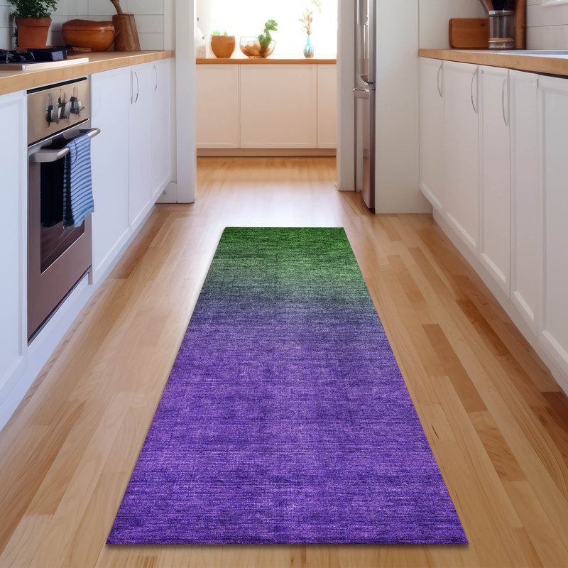 Premium Machine Washable Cerrito AMF587 Green Rug, Runner 2'3" x 7'6"