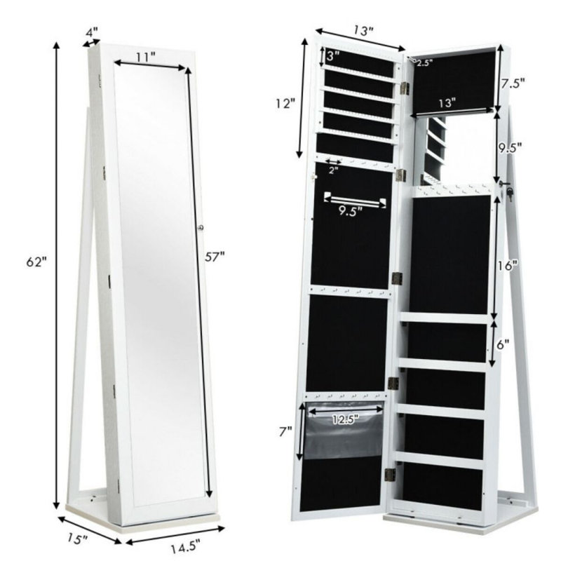 Armoire à bijoux autoportante avec Miroir
