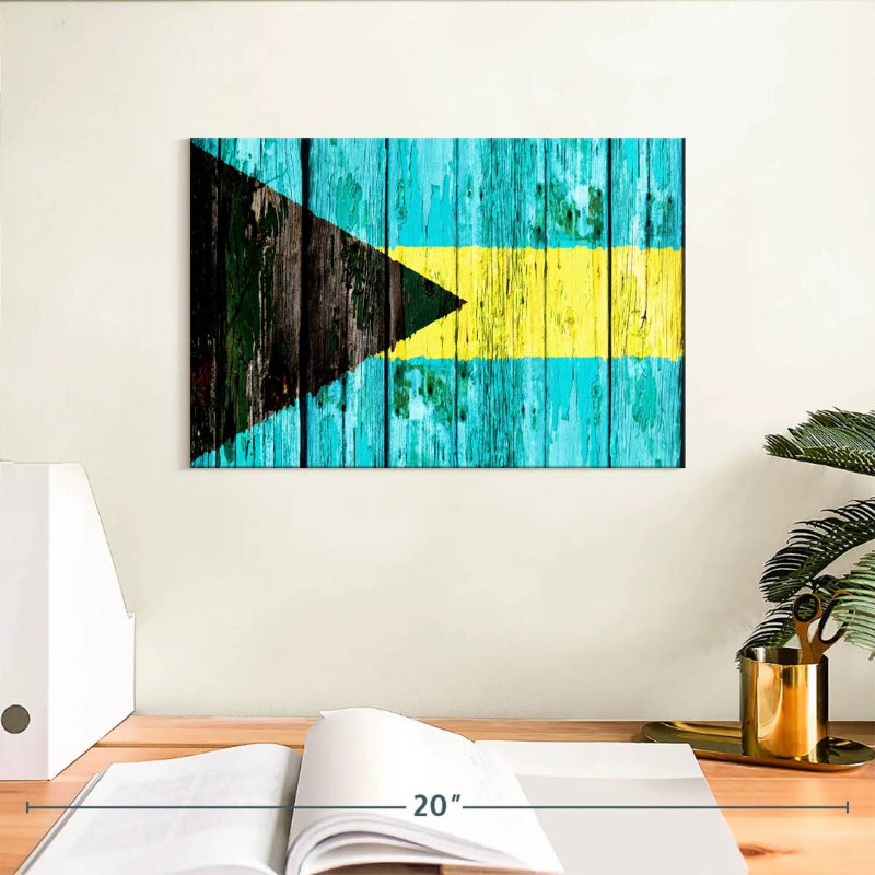 Drapeau Borges en bois des Bahamas, H 8 po x l 12 po