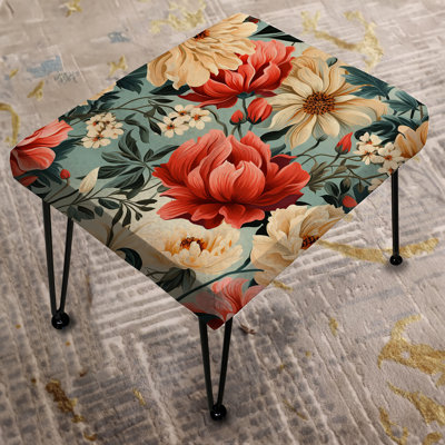 Vintage Nostalgia Beige & Coral Blooming Garden - Floral Rectangle Ottoman