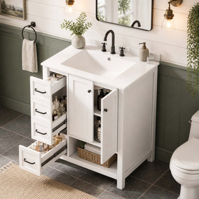 Meuble-lavabo de 36 po avec comptoir d'évier, meuble-lavabo avec deux portes et deux tiroirs, bois massif, tablette ouverte, panneaux de fibres à densité moyenne, deux ensembles, noir