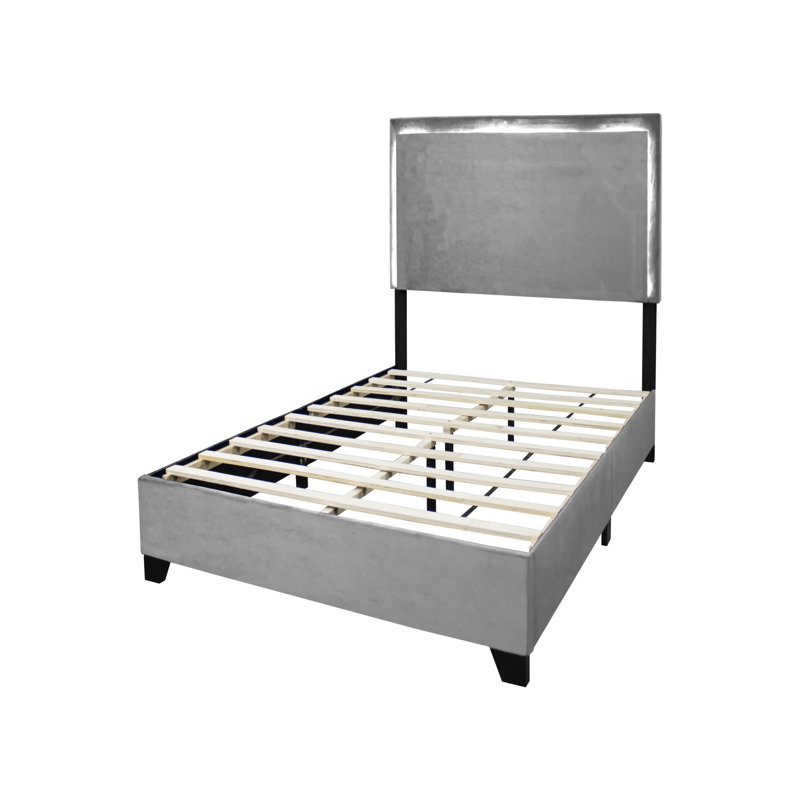 Structure de lit plateforme tapissier avec lumières DEL, QB, GR, Grand, gris