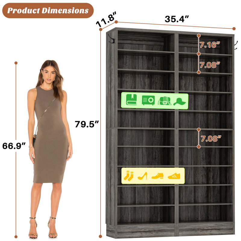 Armoire à chaussures haute, étagère à chaussures en bois 10 niveaux, Chêne noir