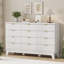 Commode cannelée à 12 tiroirs pour chambre à coucher, commode de 57 po de largeur avec poignée en métal, pieds de table robustes, grande commode de rangement pour le salon-208446826