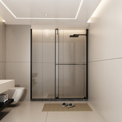 Glass Shower Door 72 In.H X 30 - 60 In.W, 1/4" Thick Tempered Glass, Stainless Steel Handle, Black Supporting Bar, Walk-In Screen, Modern And Elegant, Leak- Screen Door, Dual Usage, Solid