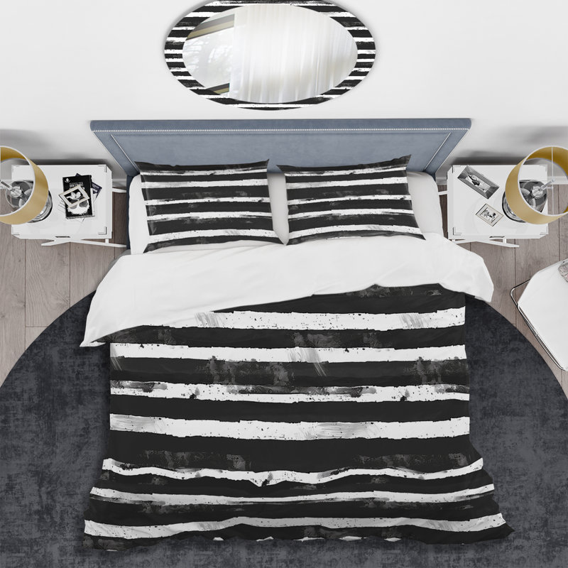 Ensemble de housse de couette transitionnel noir et blanc Pinstripe II, Housse de couette très grand et 2 très grandes t