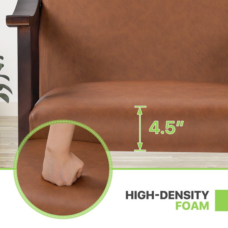 Fauteuils d'appoint rembourrés en cuir synthétique Samik, Cuir polyuréthane brun