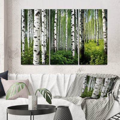 «White Green Birch Tree Whispers», 3 pièces sur toile