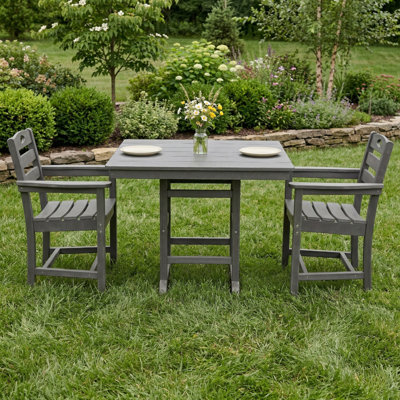 Ensemble repas d'extérieur 3 pièces en HDPE avec table carrée et 2 fauteuils