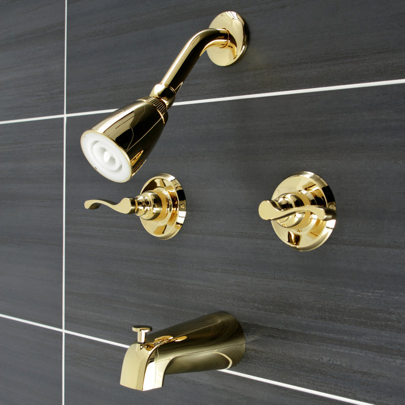 Kingston Brass Royal Double-Handle Tub and Shower Faucet, Polished Brass