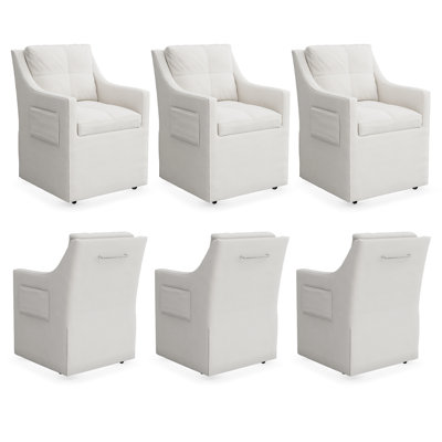Chaises de salle à manger en lin avec accoudoirs rembourrés en tissu avec roulettes
