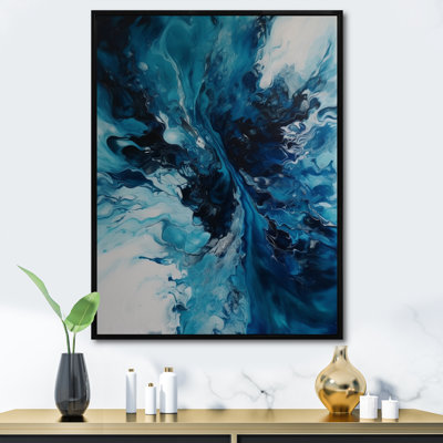 Art mural sur toile abstrait bleu sarcelle et noir