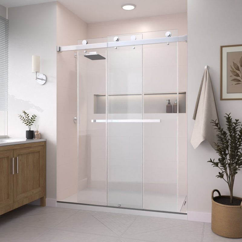 Catalyst 56"- 61" W x 72" H Double Sliding Frameless Shower Door in Chrome with 3/8" Clear Glass, Chrome