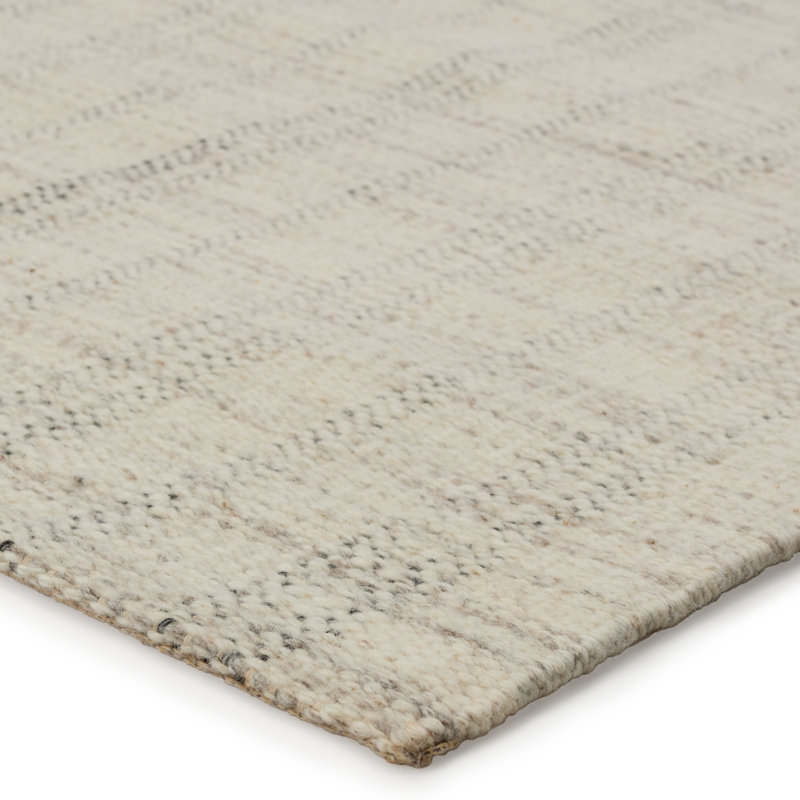 Tapis rayé fabriqué à la main Ginevra , Rectangle 10 pi x 14 pi, Crème/noir