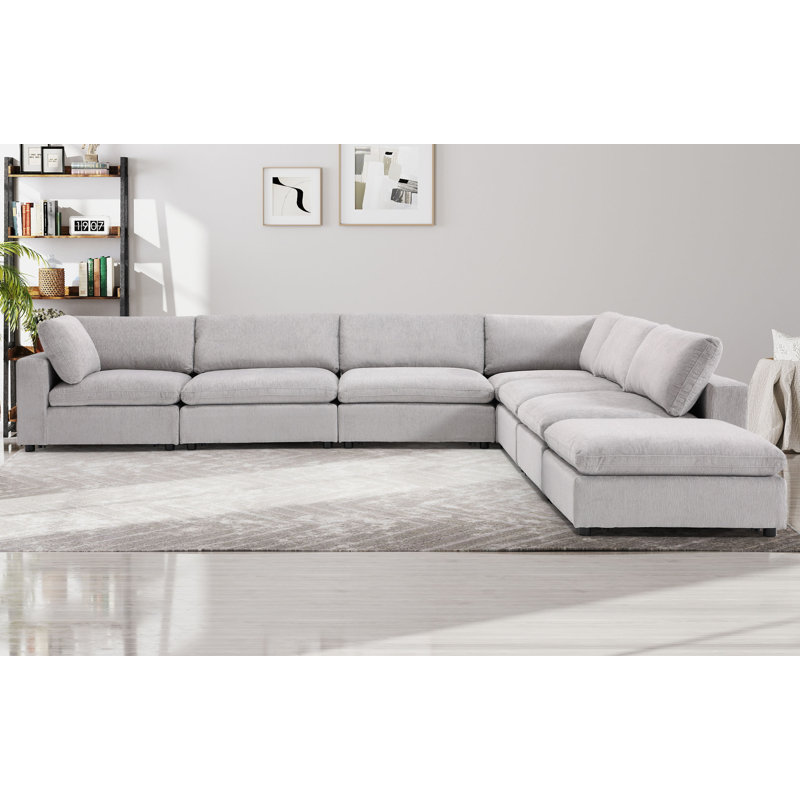 Nuccio 7-Piece Minimalist Modern Soft-Upholstered Sectional With Ottoman