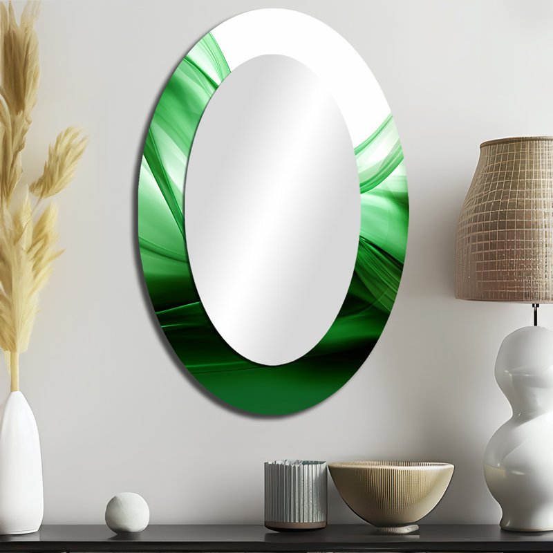 Miroir mural vert et blanc Fractal Waves II, 36 po x 24 po