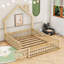 Full Wood House Bed Frame with Guardrails-333829266