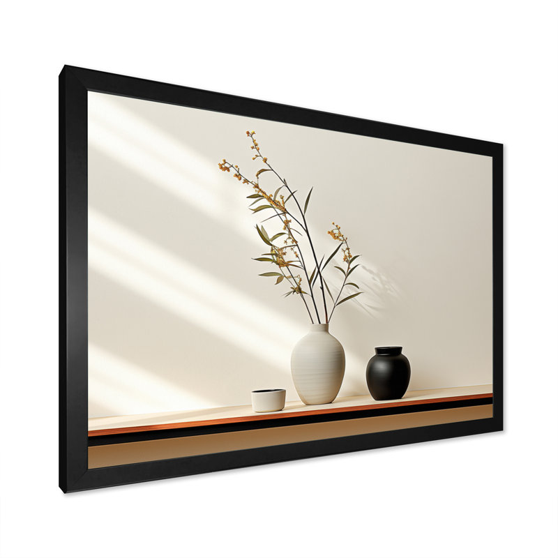 White Black Line Art Minimalist Still I Framed On Canvas Print, Cadre simple noir, H 34 po x l 44 po x P 1,5 po