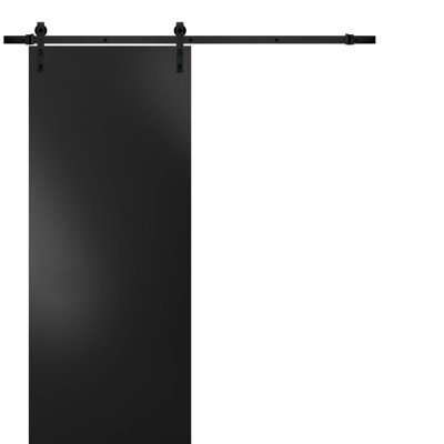 Porte de grange robuste avec quincaillerie Planum 0010 Noir mat, supports de rail de 2 m (6,6 pi), porte intérieure moderne à panneaux pleins - 91,4 cm x 243,8 cm (36 po x 96 po) - Rail noir