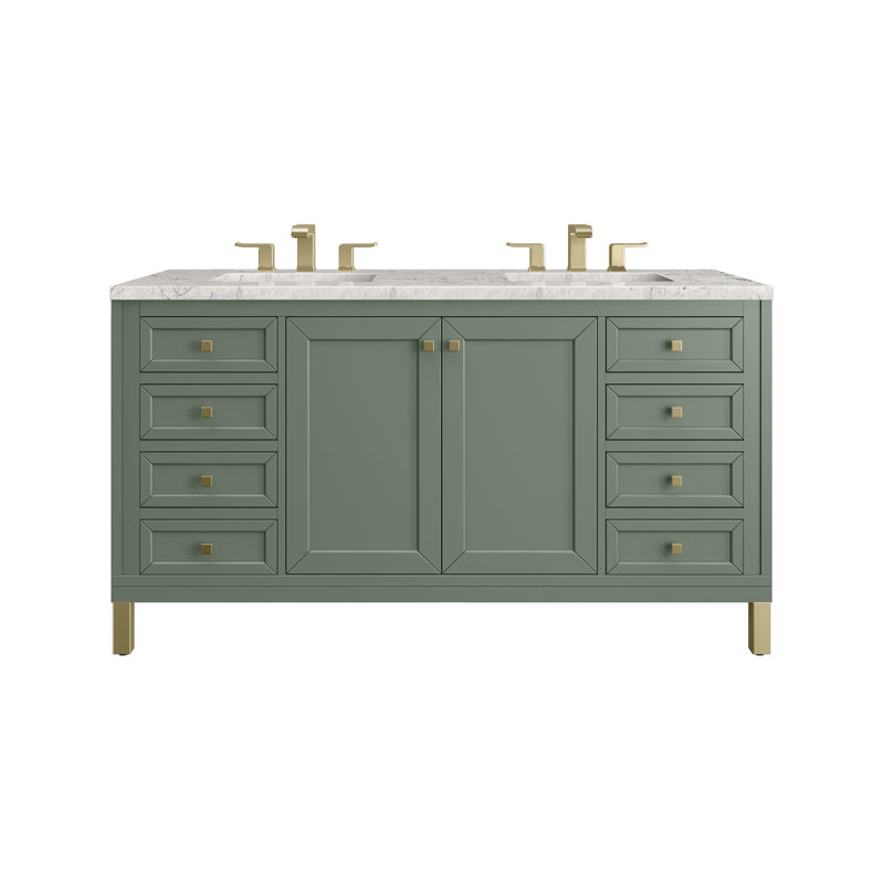 Ensemble de meuble-lavabo double 60 po Chicago, Céladon fumé, Perle jasmin éternelle, 8 po