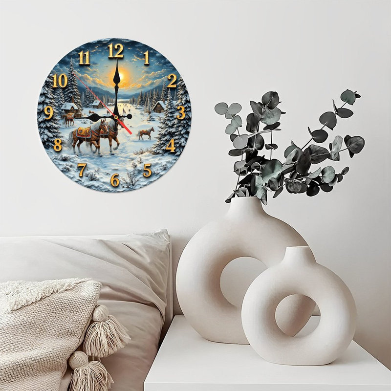 Winter Horses Sunset Clock Wall Decor