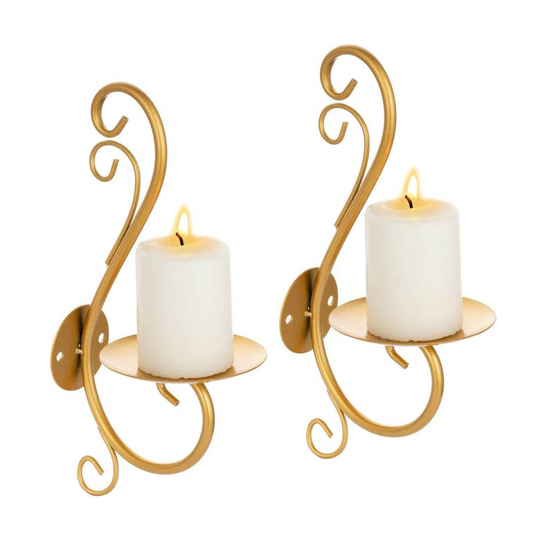 2 Piece Metal Wall Wall Sconce Set, Gold