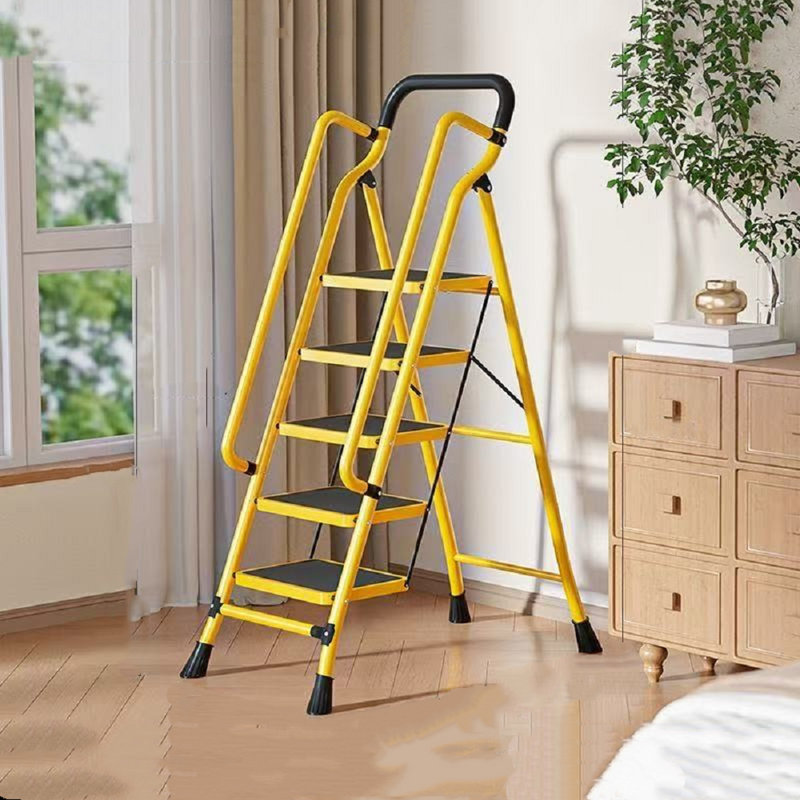 Escabeau pliant en acier à 5 marches avec main courante rembourrée, large tabouret à pédale antidérapant pouvant supporter jusqu'à 500 lb