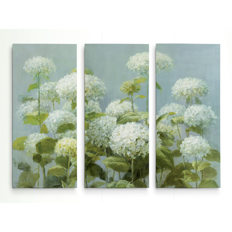 « white hortensia jardin », reproduction de peinture à l’acrylique à multiples images sur toile tendue, H 40 po x l 60 po