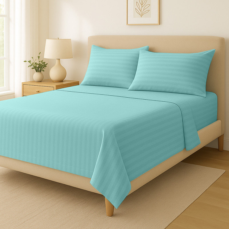 Ensemble de draps 100% coton American Home, Aqua, Ensemble de draps pour lit double avec 2 taies d'o