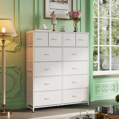 Grande commode en tissu avec 12 tiroirs pour chambre à coucher, placard, commodes, commodes de rangement en tissu, structure en acier