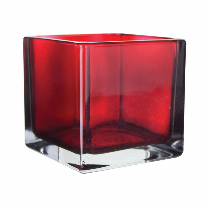 Naeisha Glass Table Vase, Red, 5" H x 5" W x 5" D