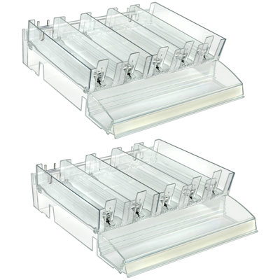 Azar Affiche 225840-Tester-Tall-2PK Grand plateau diviseur de cosmétiques avec testeur sur les poussoirs avant et à ressort - Personnalisez la taille de la fente selon le produit, transparent, paquet de 2