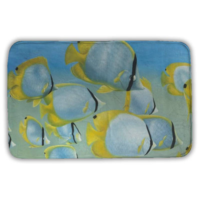 Butterfly fishes Bath Mat with Non-Slip Backing - Quick Dry Memory Foam Bathroom Rug - Absorbent - Modern Plush Spa-Style - Machine Washable