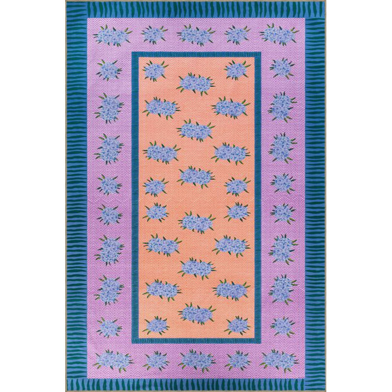Tapis tissé brodé mauve à motif de feuilles mauves, Sous-tapis carré 3 pi 3 po inclus