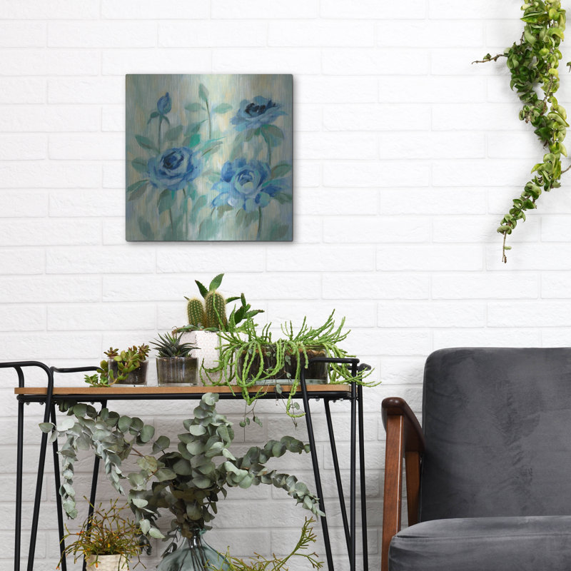 «Brushy Blue Flowers II» par Silvia Vassileva, H 12 po x l 12 po