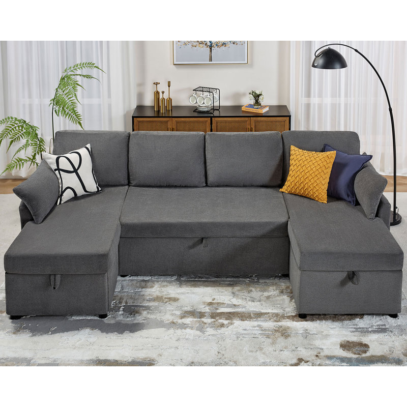 Baerl Upholstered 110'' Sleeper Sofa, Gray Linen