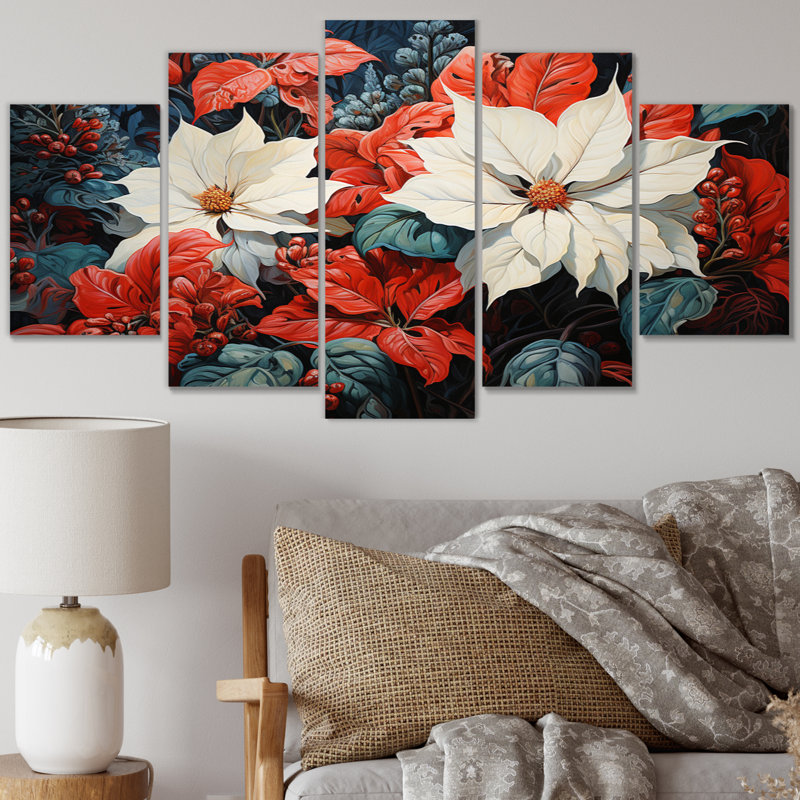 Safran - impression sur toile florale - 5 panneaux