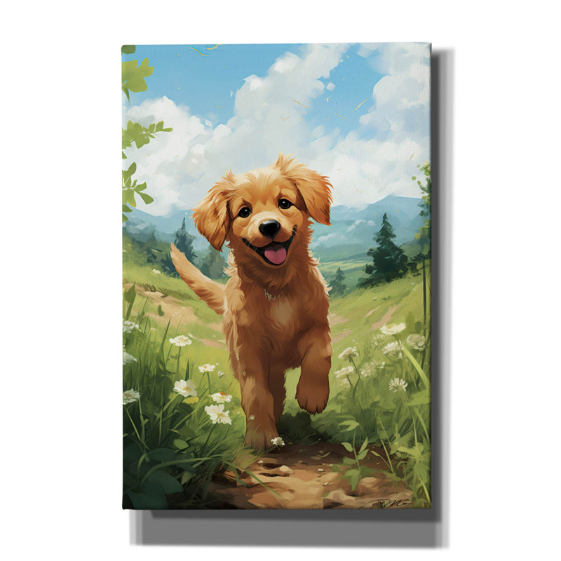 Art mural sur toile Winston Porter «Happy Puppy 2» par Momart, H 18 po x l 12 po x P 0,75 po