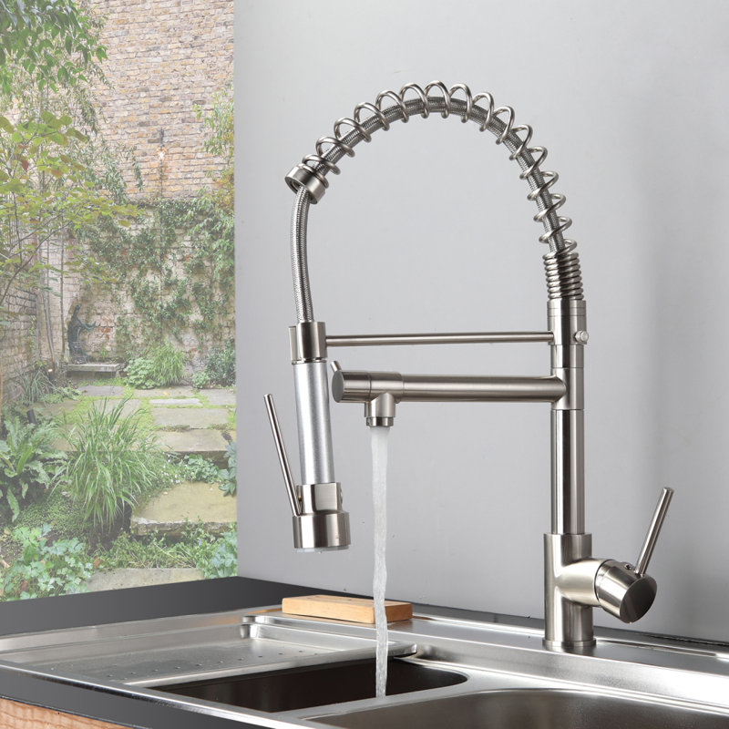 Robinet de cuisine avec douchette extractible en acier inoxydable nickel brossé