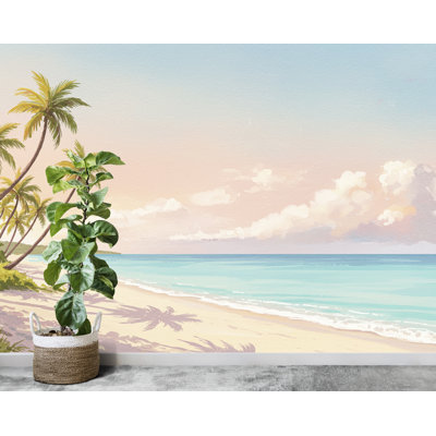 Palm Beach papier peint aquarelle Sea Palm Beach murale avec art mural Ocean Beach pour chambre de bébé ou salon 756RS (non tissé) RS756