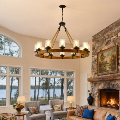 12 - Light Dimmable Wagon Wheel Chandelier