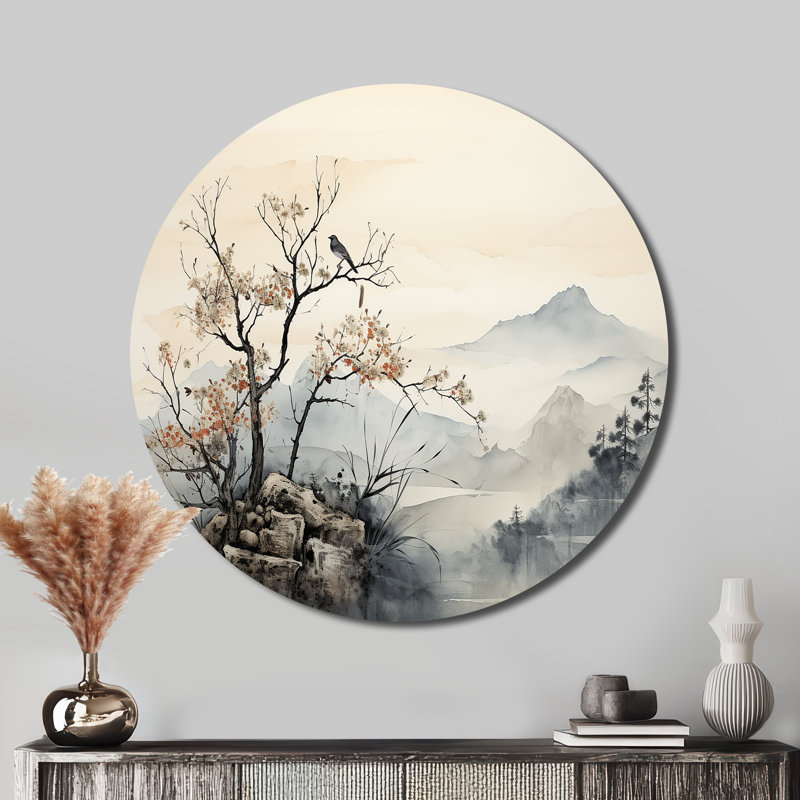Art asiatique, oiseau Sumi Serenity, H 16 po x l 16 po