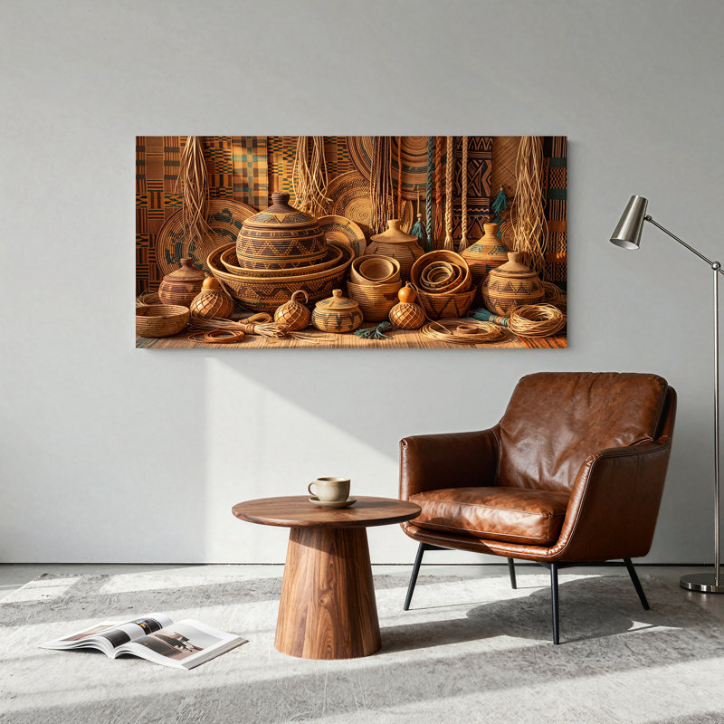 Art mural sur toile avec paniers tissés, L 32 po x H 16 po