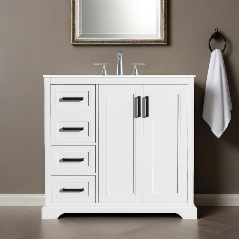 Meuble-lavabo moderne 36 po avec lavabo en céramique, porte à fermeture douce, tablette réglable et 3 tiroirs