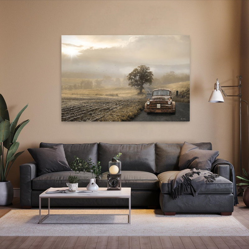 Golden Foggy Road 1 Piece Wrapped Canvas Wall Art, 101.6cm H x 152.4cm W