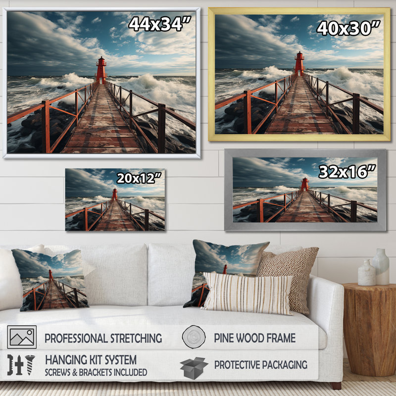 Pier Whispering Waves V - imprimé, Cadre flottant blanc, H 34 po x l 44 po x P 1,5 po