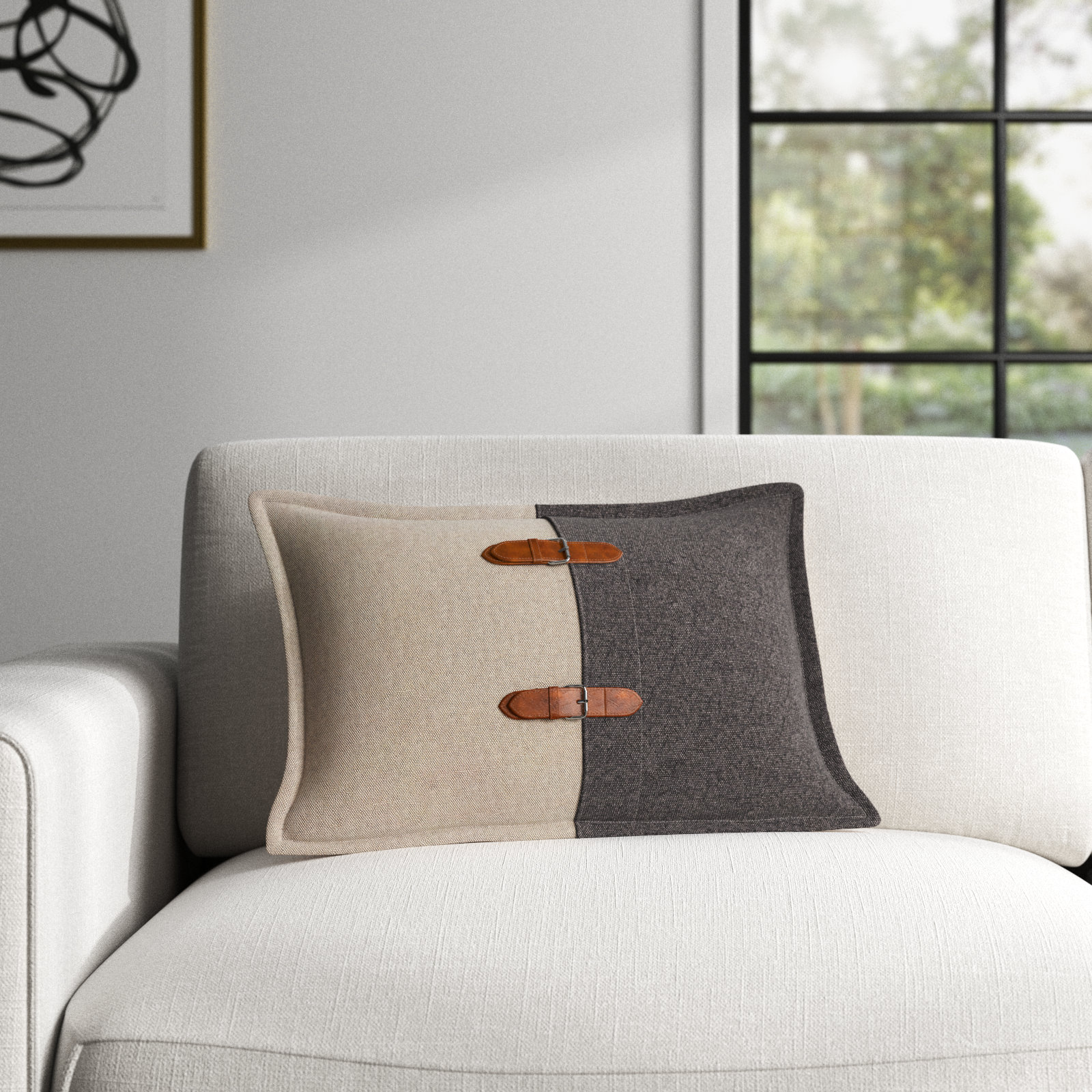 Placide Cotton Lumbar Throw Pillow, Polyester/Polyfill